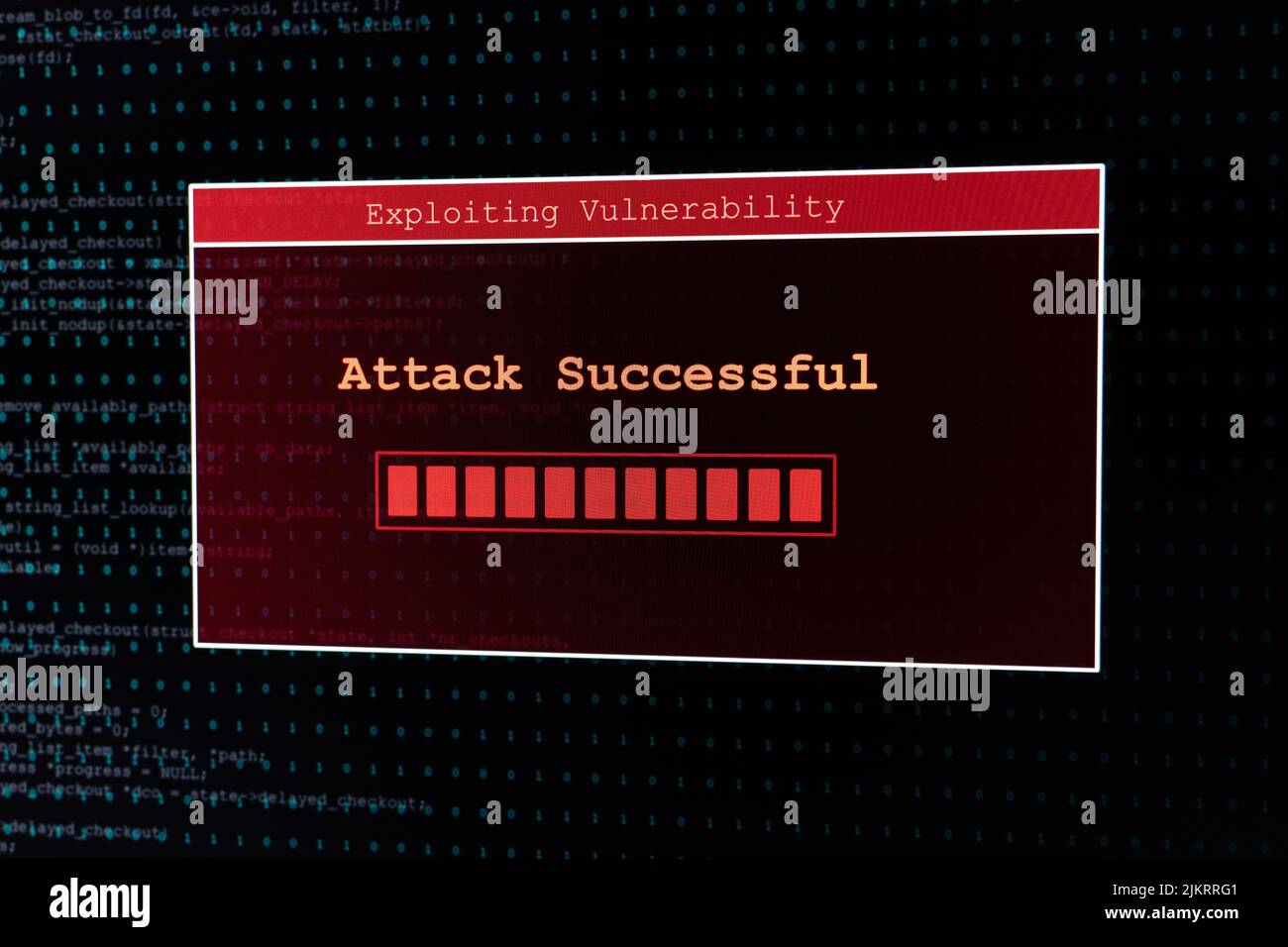 A computer popup box screen warning of a successfull hacker attack Stock Photo