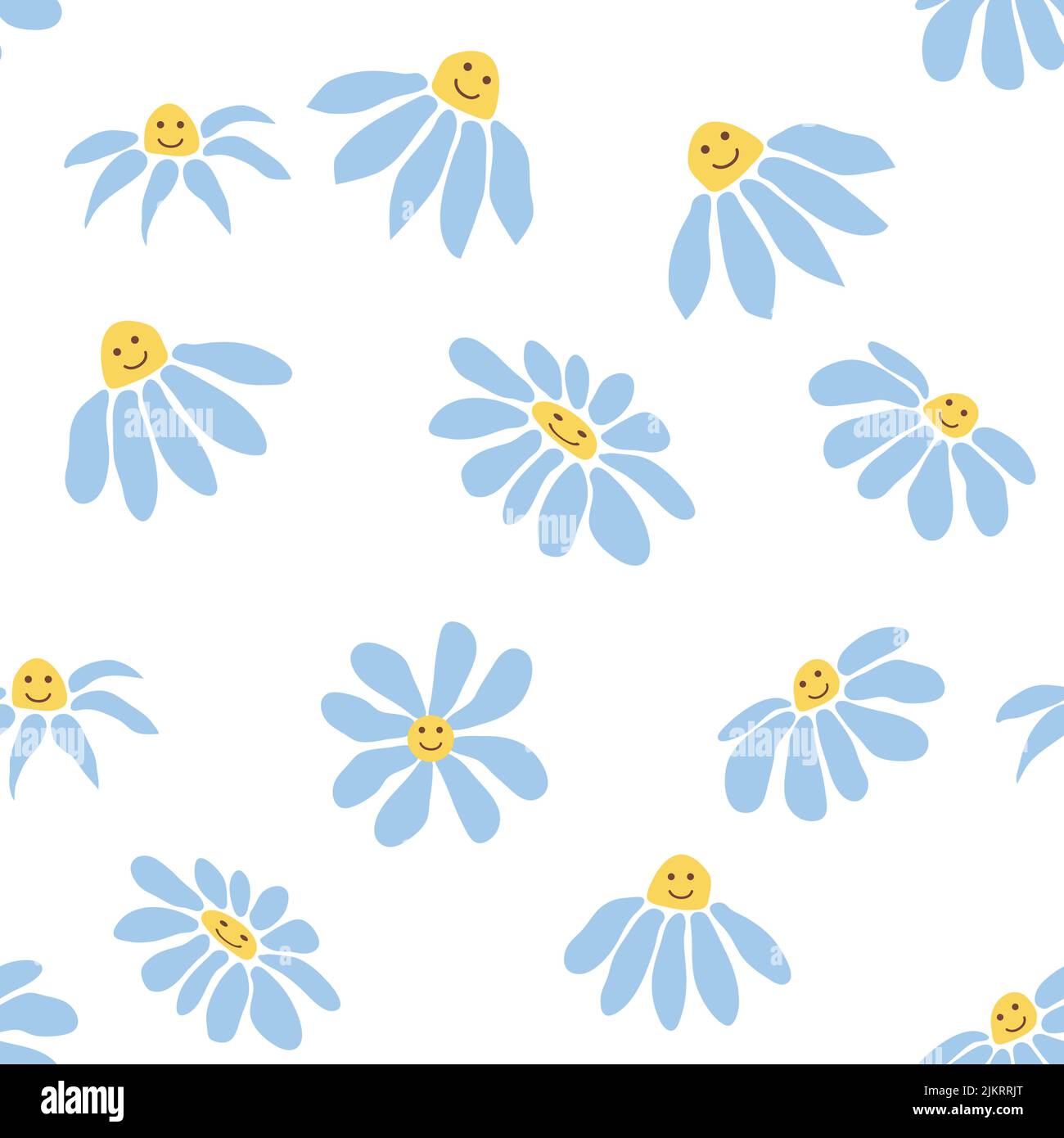Groovy daisy retro seamless pattern. Retro Smile Chamomile. 70s vibe ...