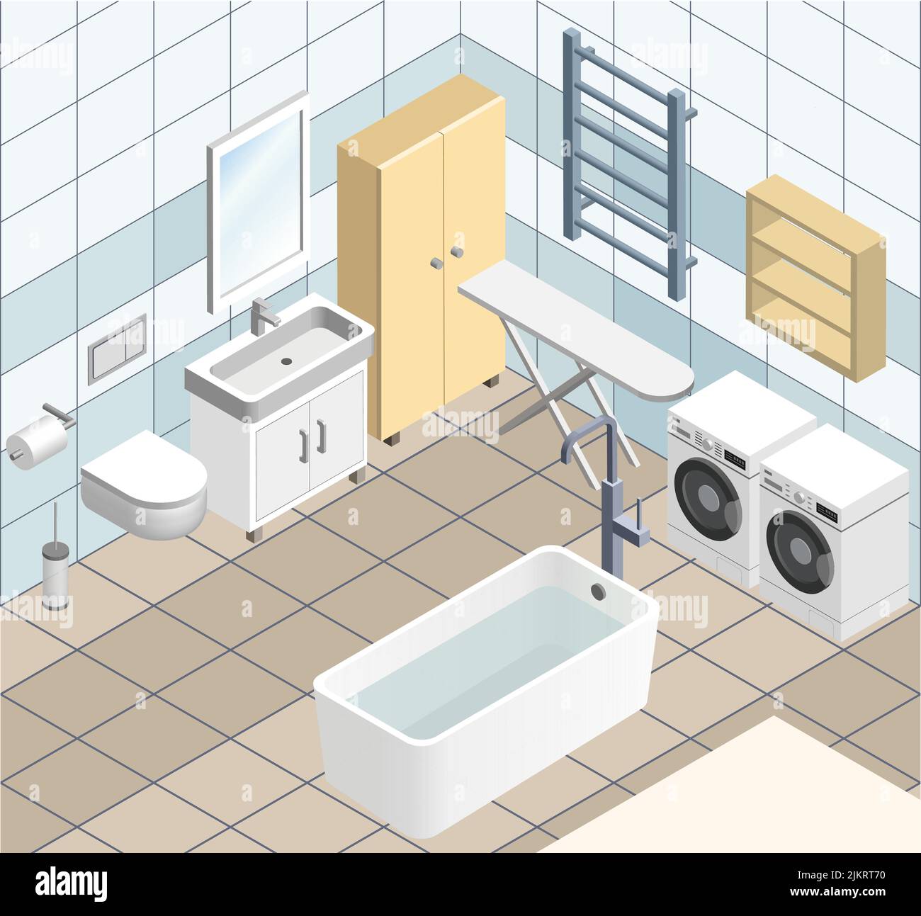 Bathroom interior vector isometric illustration Stock Vector