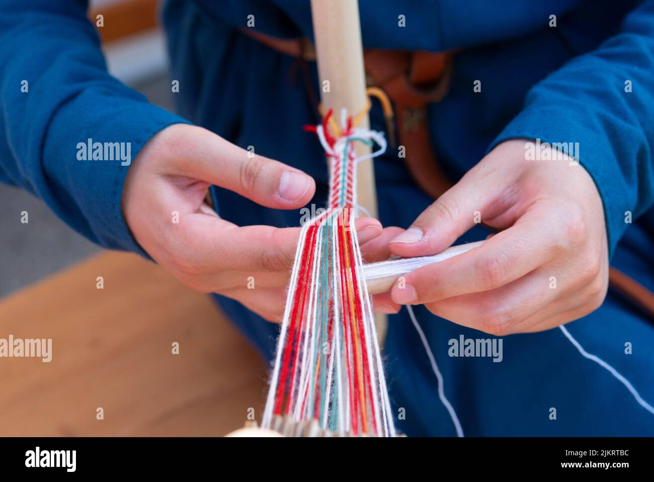 Italy, Lombardy, Historical Reenactment Medieval, Tablet Weaving Stock Photo