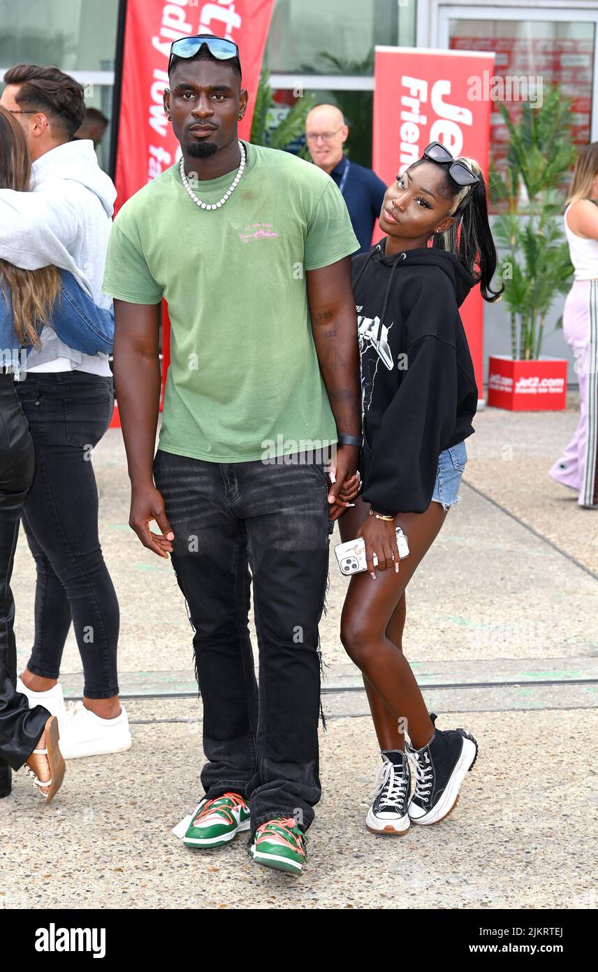Stansted, UK. 03rd Aug, 2022. August 3rd, 2022. London, UK. Love Island contestants Dami Hope and Indiyah Polack arriving at Stansted Airport. Credit: Doug Peters/Alamy Live News Stock Photo