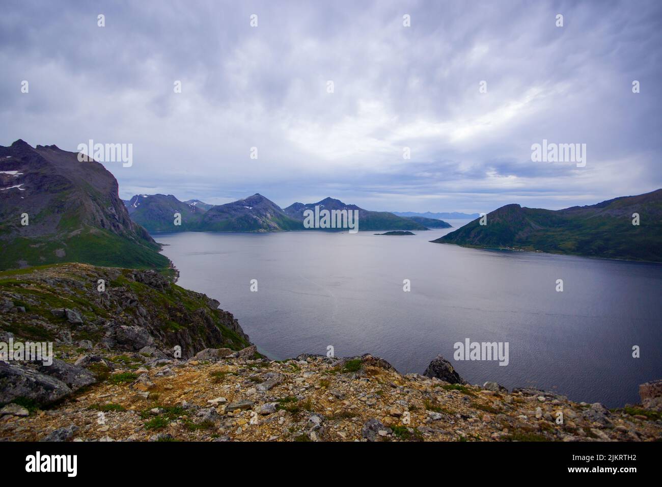 Ersfjord on Kvaløya island, summer view, Northern Norway Stock Photo