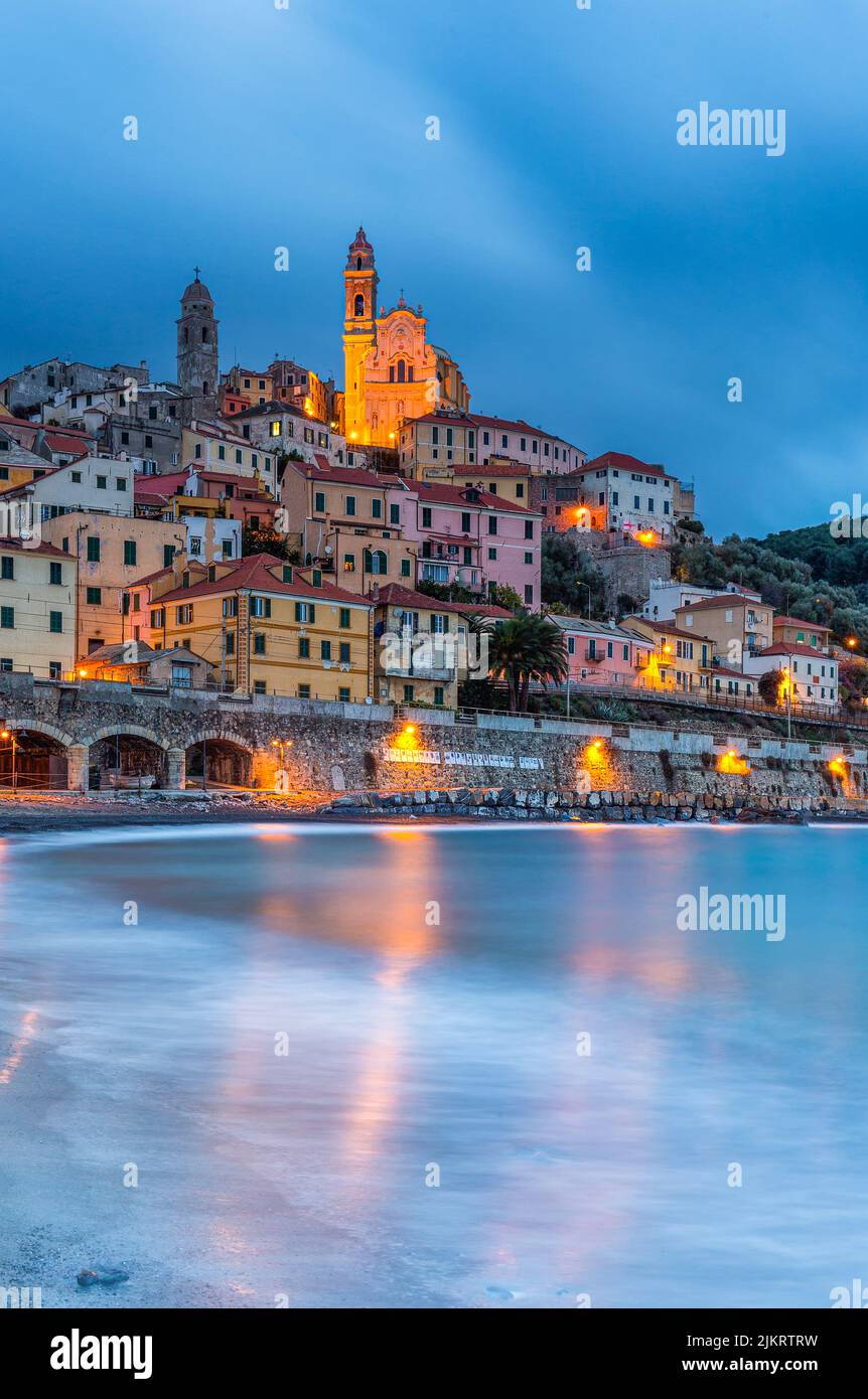 Italy Liguria Ponente Cervo Ligure - view from the beach Stock Photo