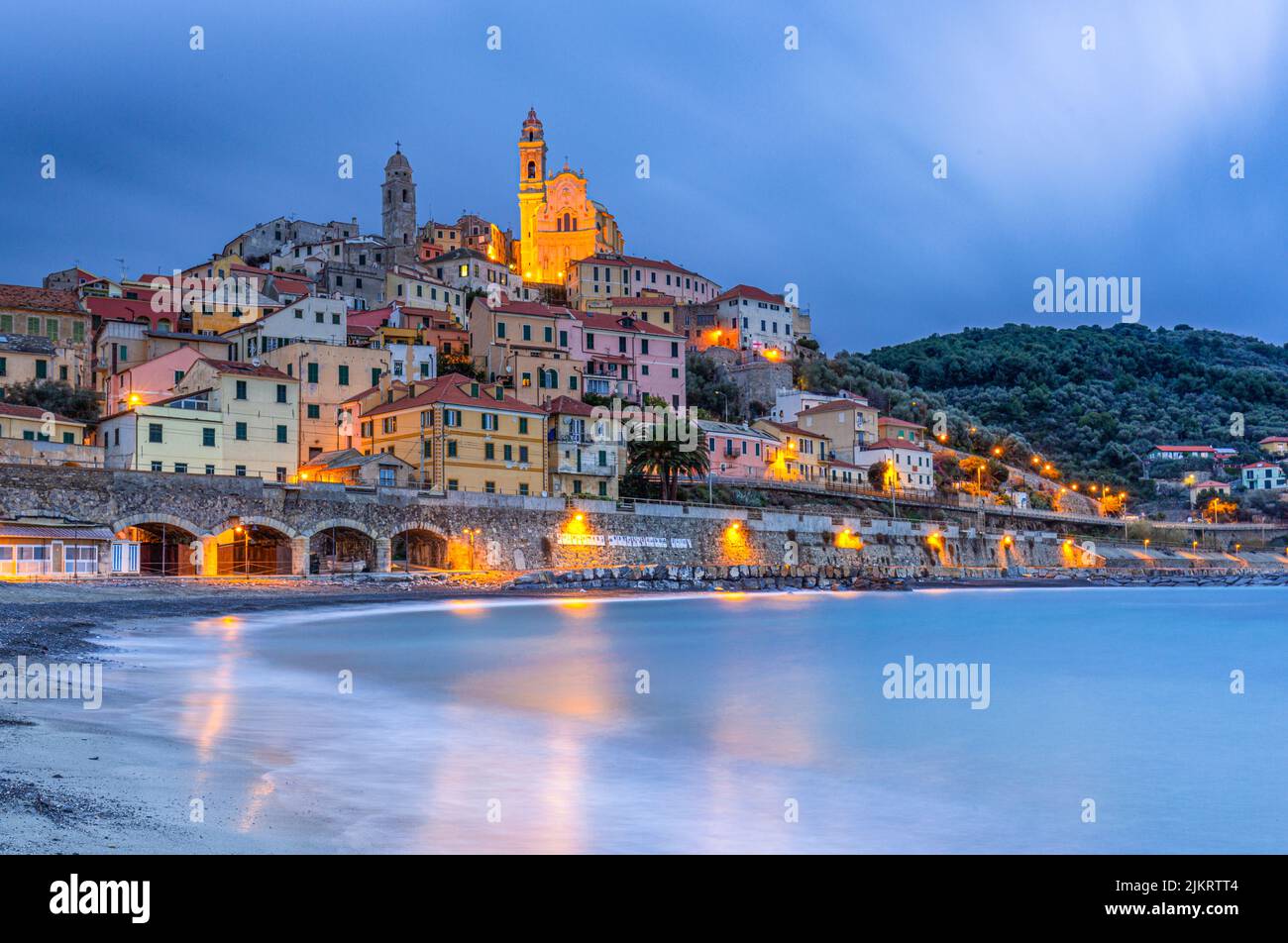 Italy Liguria Ponente Cervo Ligure - view from the beach Stock Photo
