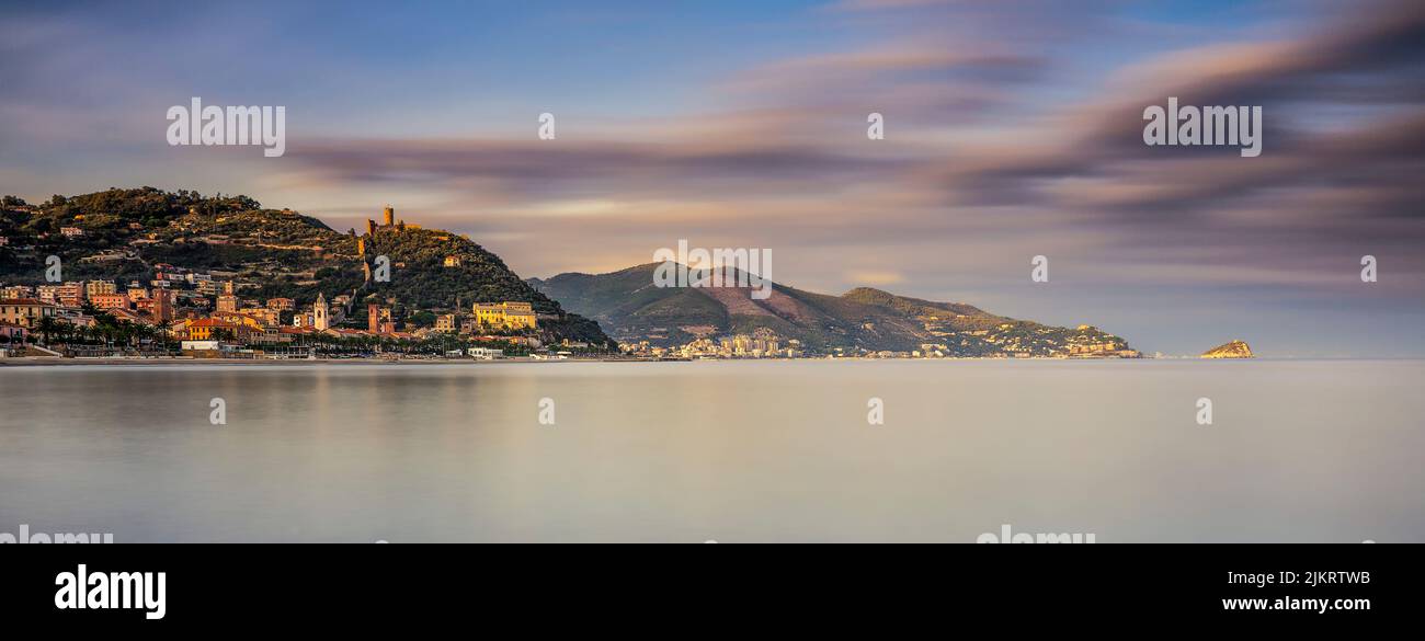 Italy Liguria Ponente Noli view from the sea Stock Photo