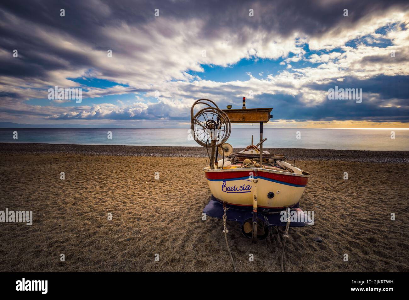 Italy Liguria Ponente Noli Boats on the beach Stock Photo