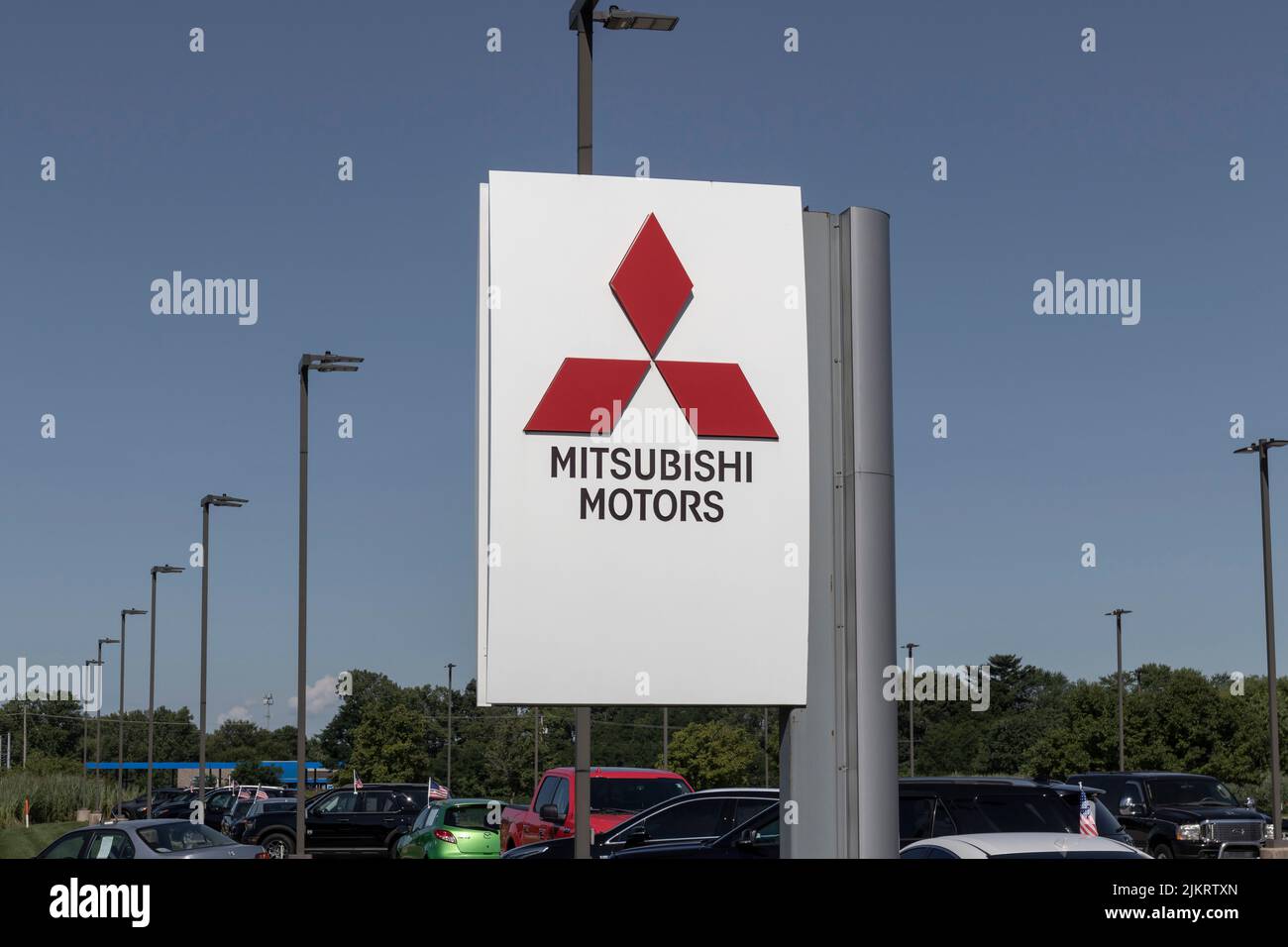 Merrillville - Circa July 2022: Mitsubishi Car and SUV dealership. Mitsubishi manufactures the Outlander, Mirage and Eclipse. Stock Photo