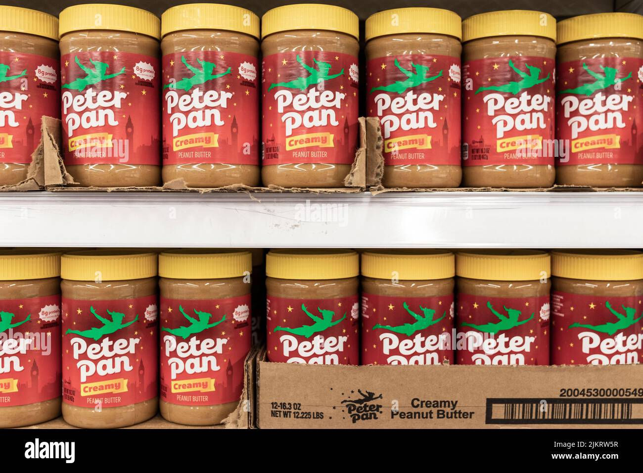 Indianapolis - Circa July 2022: Peter Pan Peanut Butter display. Peter Pan is a subsidiary of POST Holdings. Stock Photo
