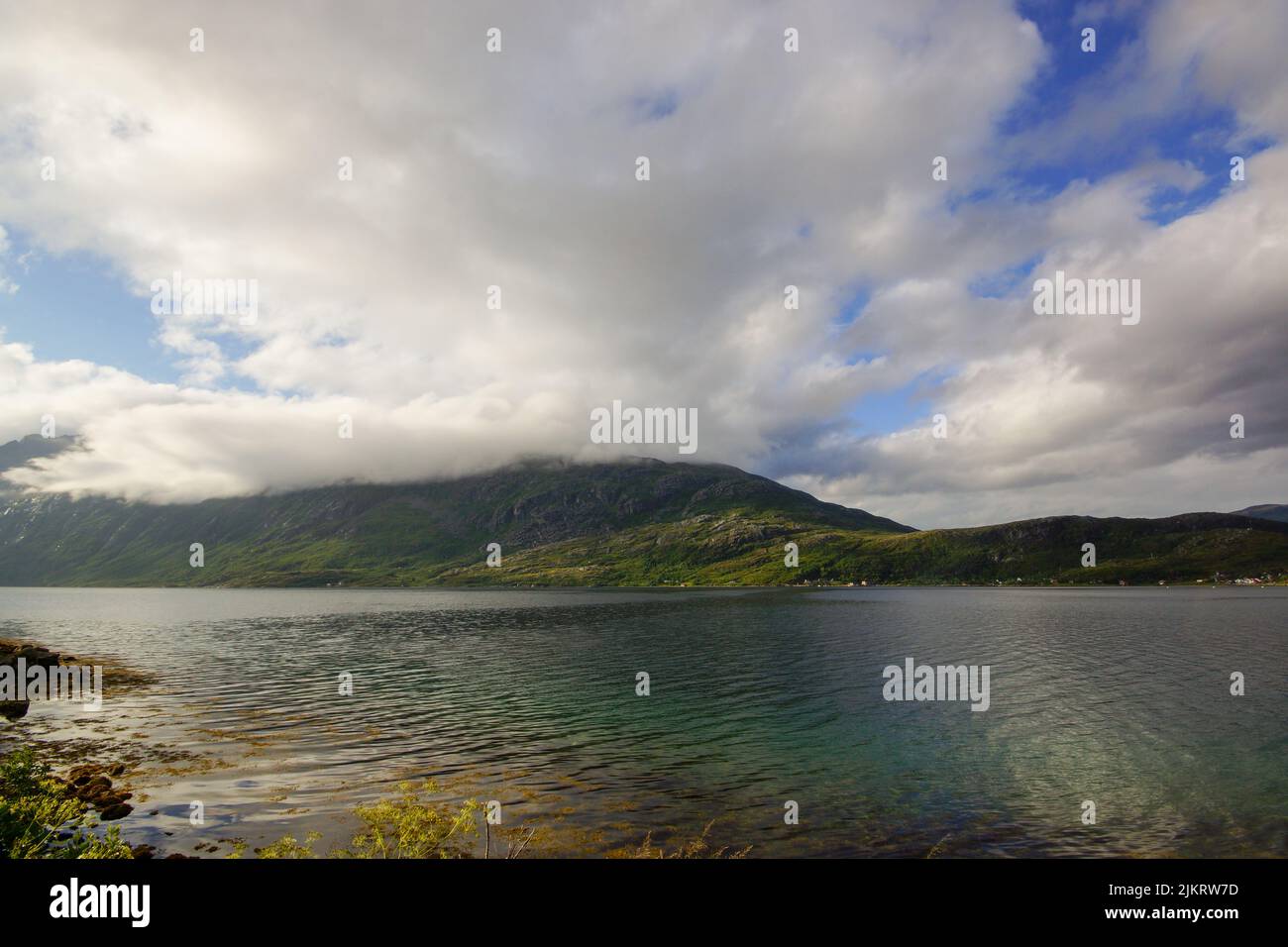 Ersfjord on Kvaløya island, summer view, Northern Norway Stock Photo