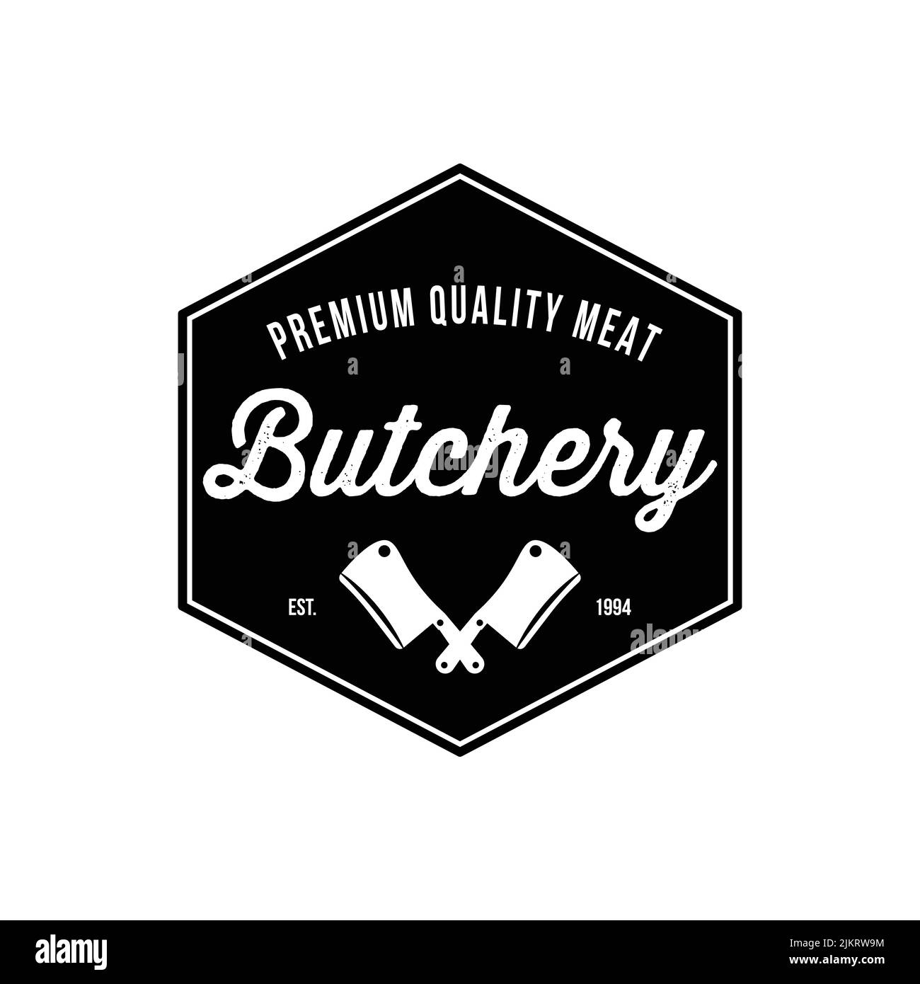 A Premium Quality Meat 'Butchery' logo on a white background Stock