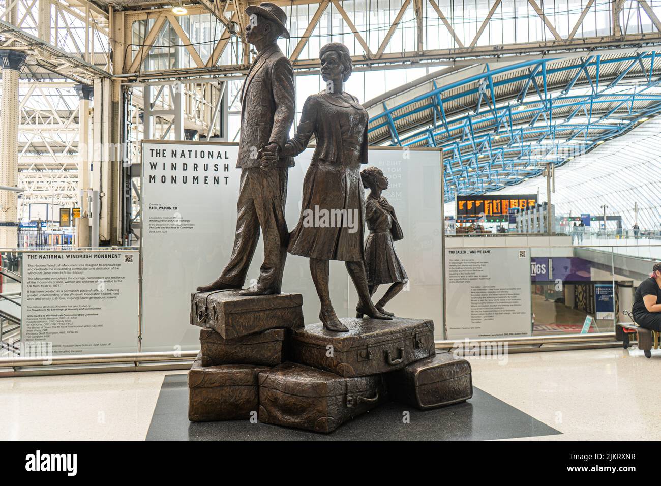 3 August 2022: The National Windrush Monument, Waterloo Station, London Stock Photo