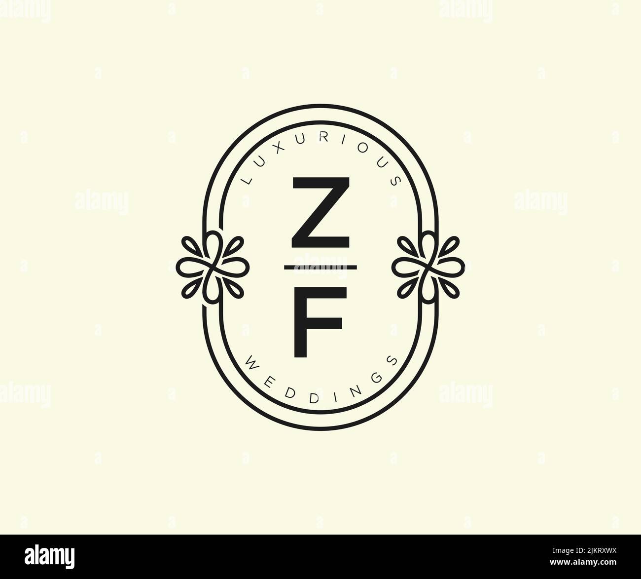 ZF Initials letter Wedding monogram logos template, hand drawn modern minimalistic and floral templates for Invitation cards, Save the Date, elegant Stock Vector