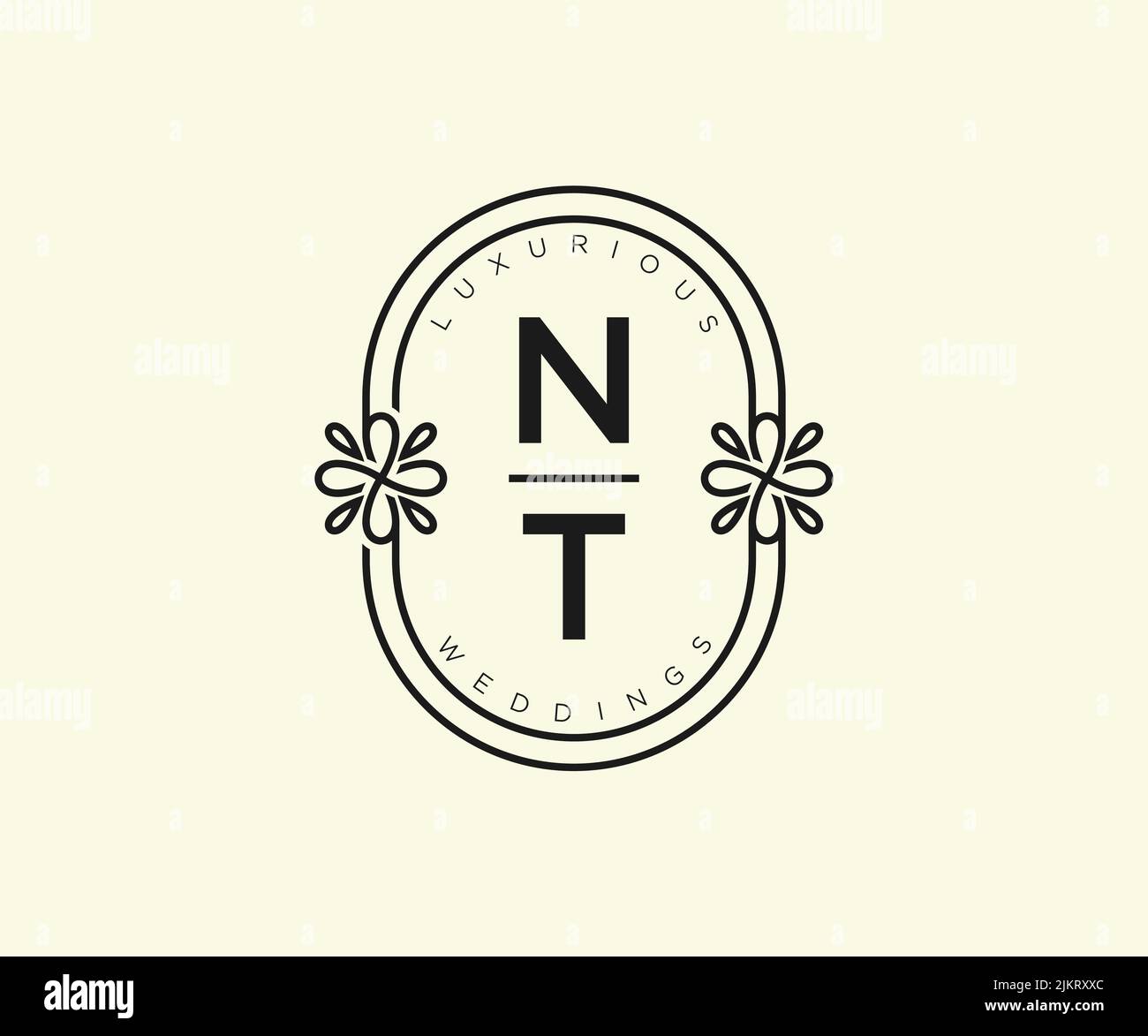 NT Initials letter Wedding monogram logos template, hand drawn modern minimalistic and floral templates for Invitation cards, Save the Date, elegant Stock Vector