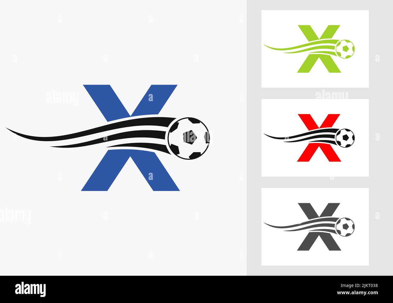 Soccer Football Logo On Letter X Sign. Soccer Club Emblem Concept Of