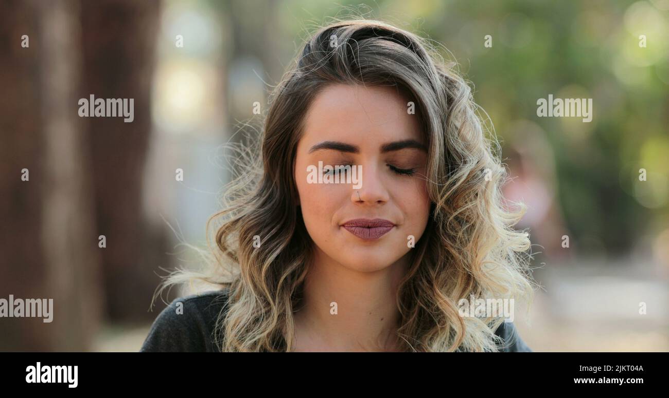 Pretty girl with eyes closed Stock Photo - Alamy