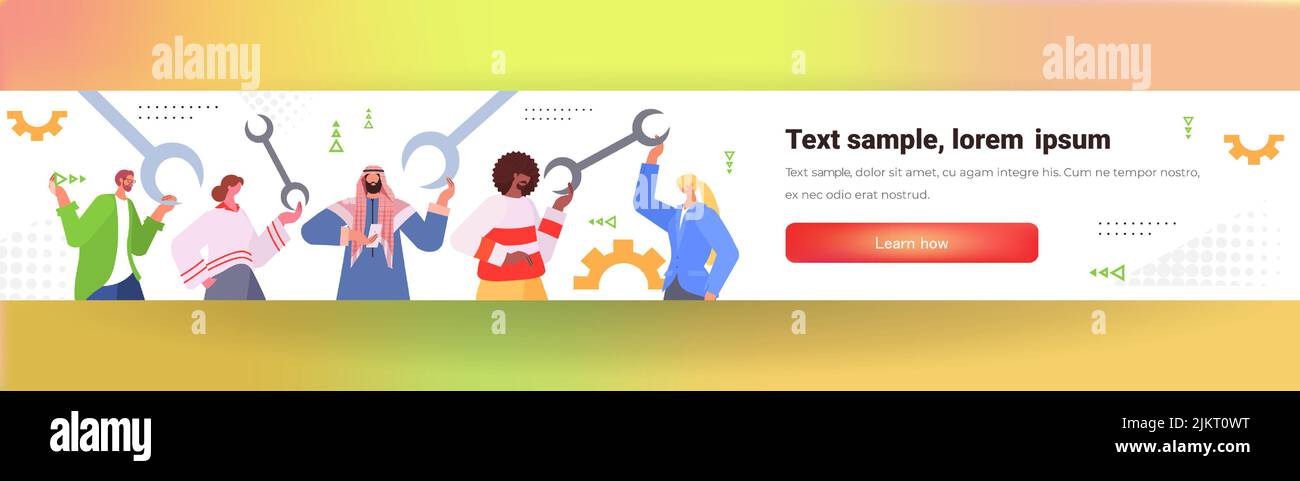 developers team carrying wrench programmers creating website ui web development program software optimization Stock Vector