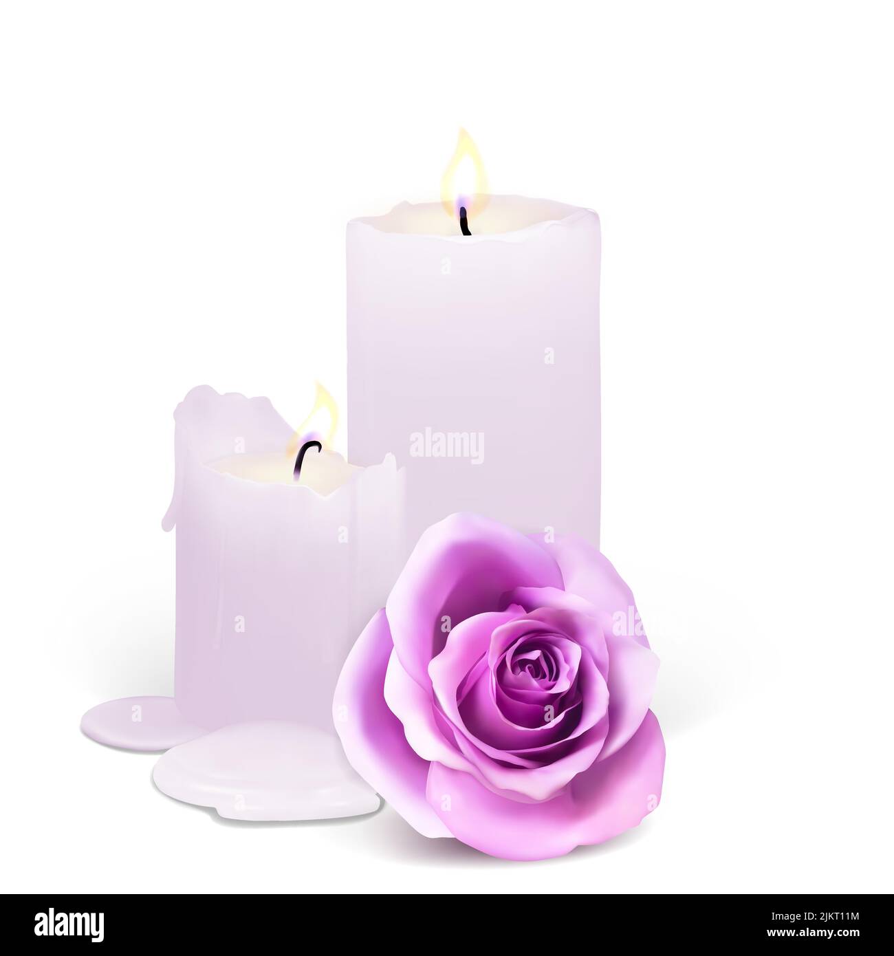 Realistic candles and rosebud on a white background Stock Vector Image