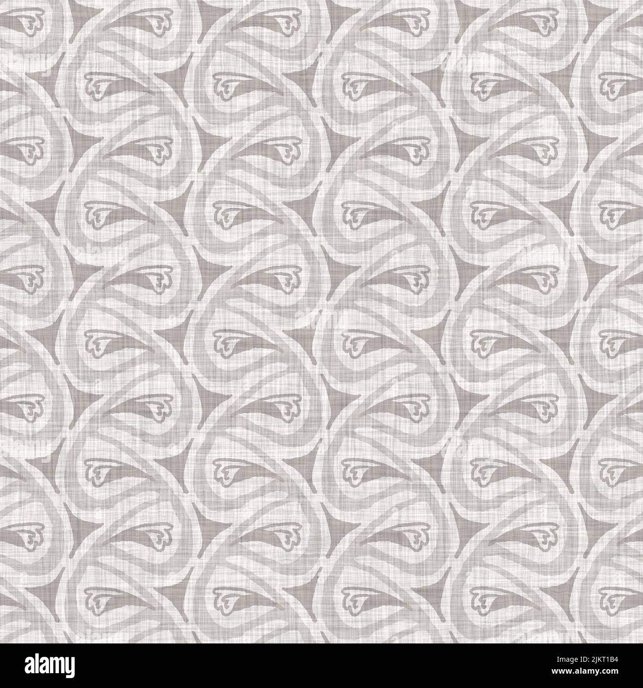 French grey doodle motif linen seamless pattern. Tonal country cottage ...