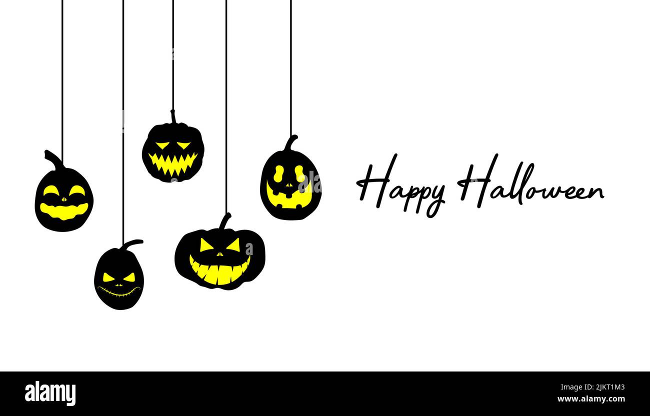 Happy Halloween background. Pumpkins with scary glowing faces. Vector ...