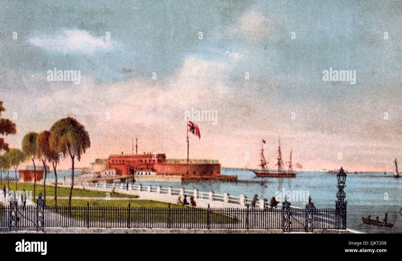 One of the earliest views of Castle Clinton, afterwards widely known as Castle Garden, and later the Aquarium. Circa 1825 Stock Photo