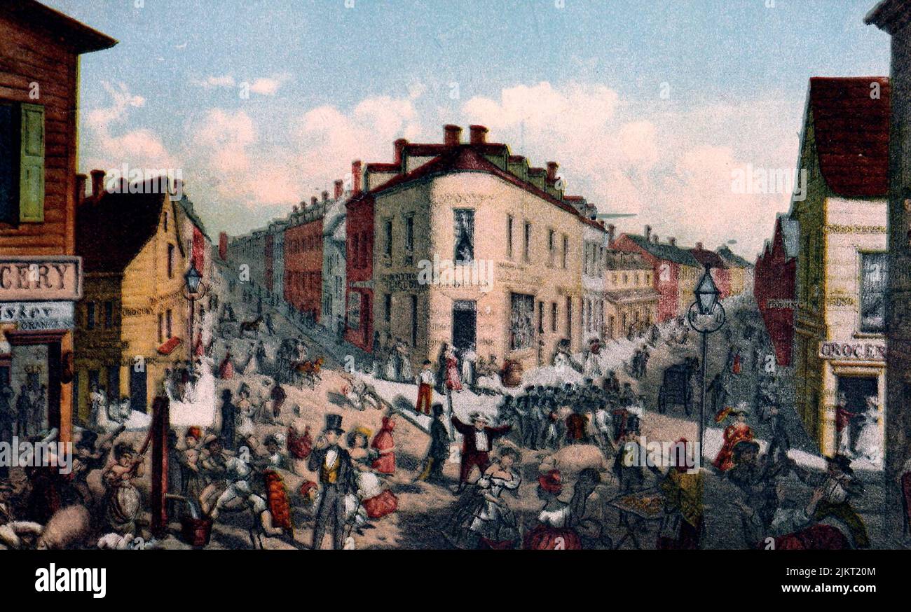 The famous Five Points in 1855 in New York City. This was once the most disreputable locality in