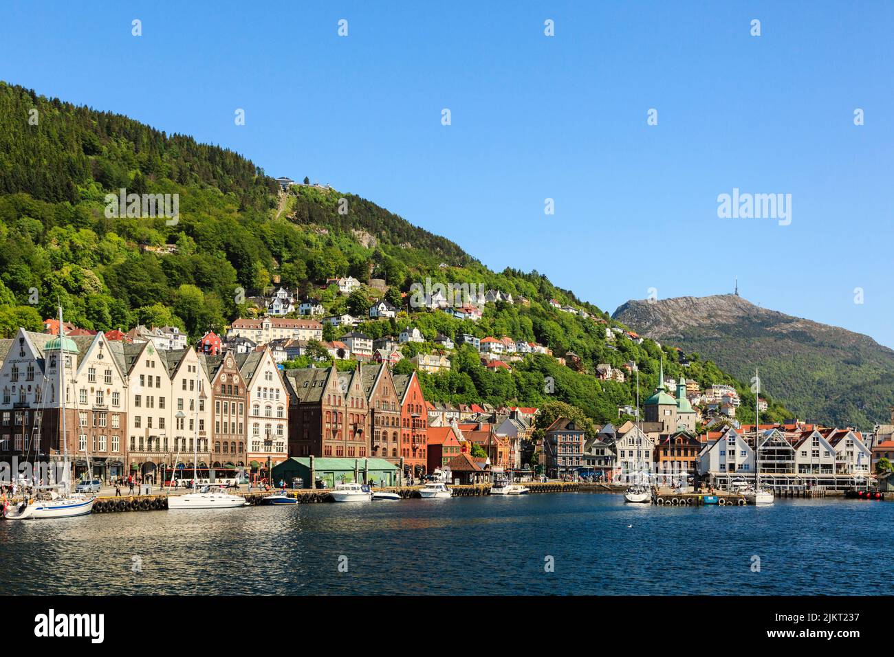 Old buildings on Bryggen wharf in Vågen harbour, Bergen, Hordaland, Norway, Scandinavia, Europe. Stock Photo