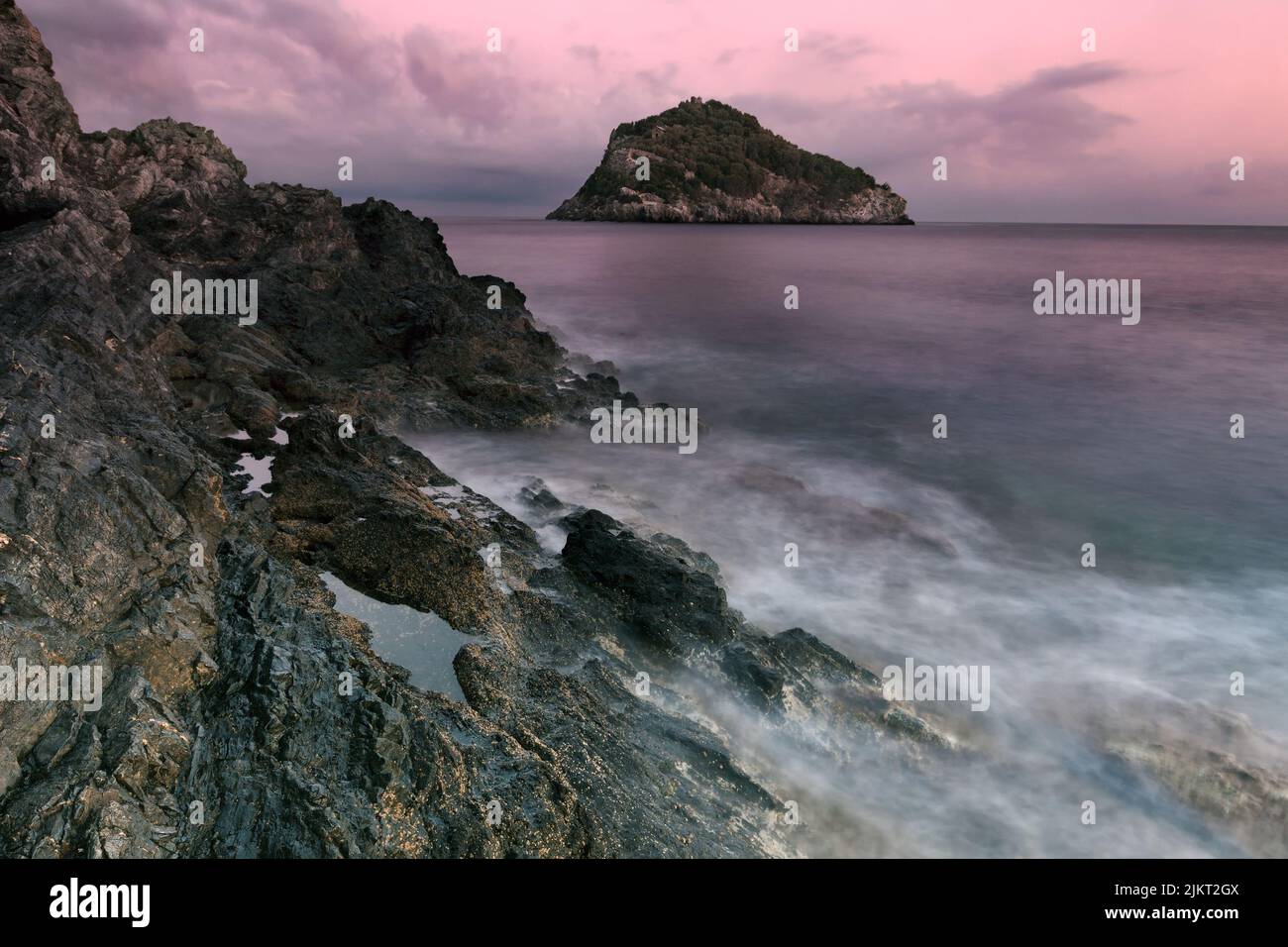 Italy Liguria Ponente Bergeggi - Riserva naturale di  Bergeggi -Torre del Mare - Punta Predani - isola di Bergeggi Stock Photo
