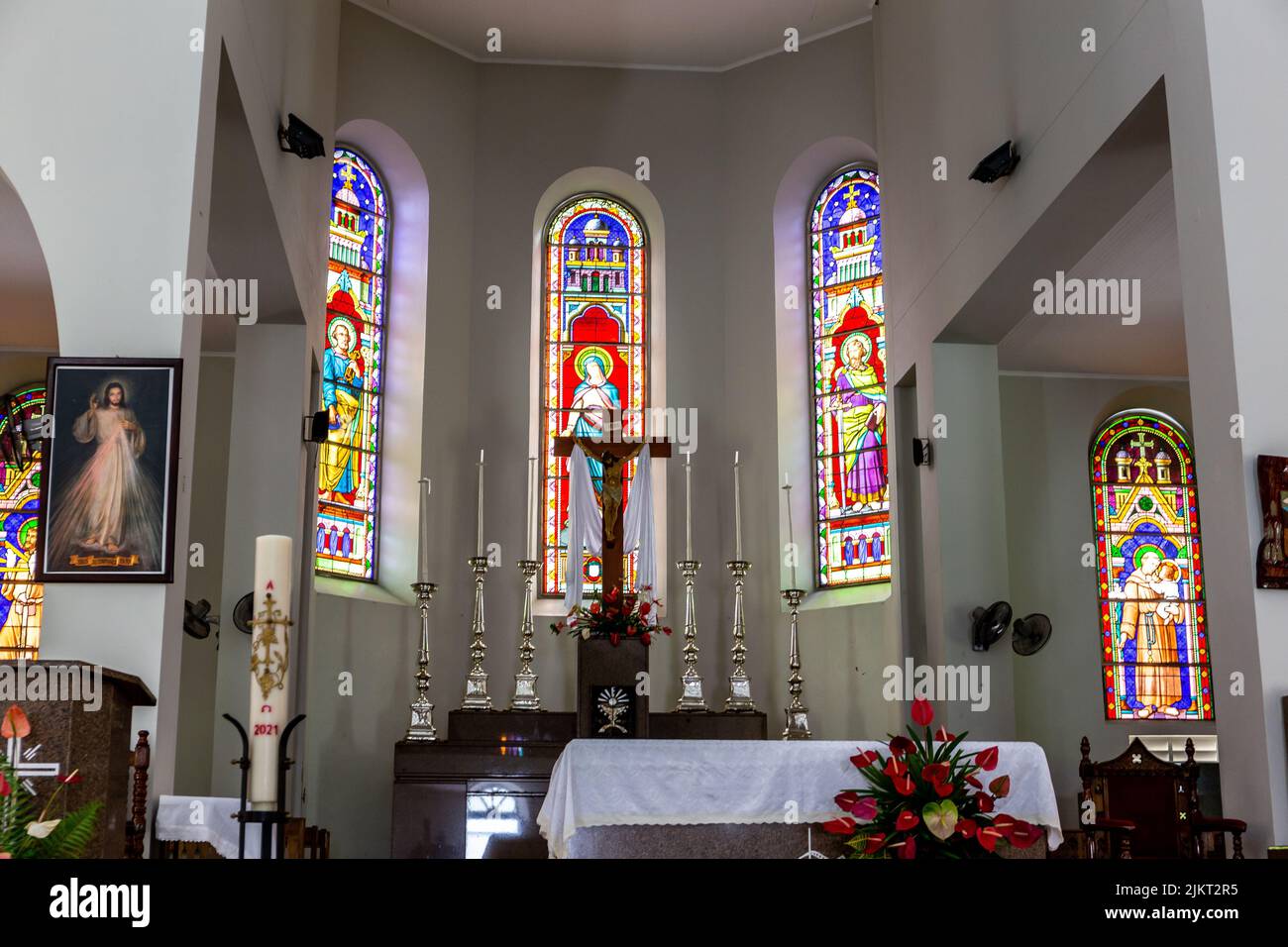 Victoria, Seychelles, 04.05.2021. Altar of Immaculate Conception Cathedral (Cathedral of our Lady of Immaculate Conception, Cathedral of Victoria) Stock Photo