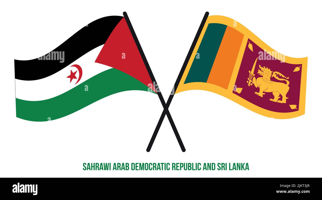 Sahrawi and Sri Lanka Flags Crossed And Waving Flat Style. Official ...