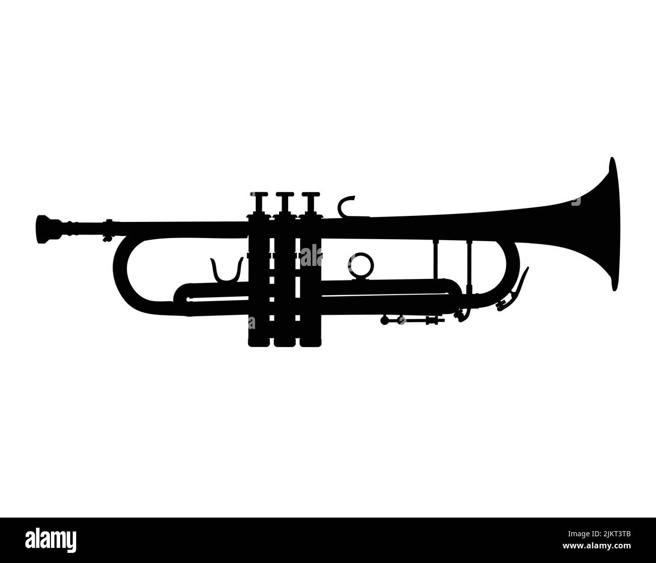 detailed classic jazz trumpet black silhouette side view vector isolated on white background Stock Vector