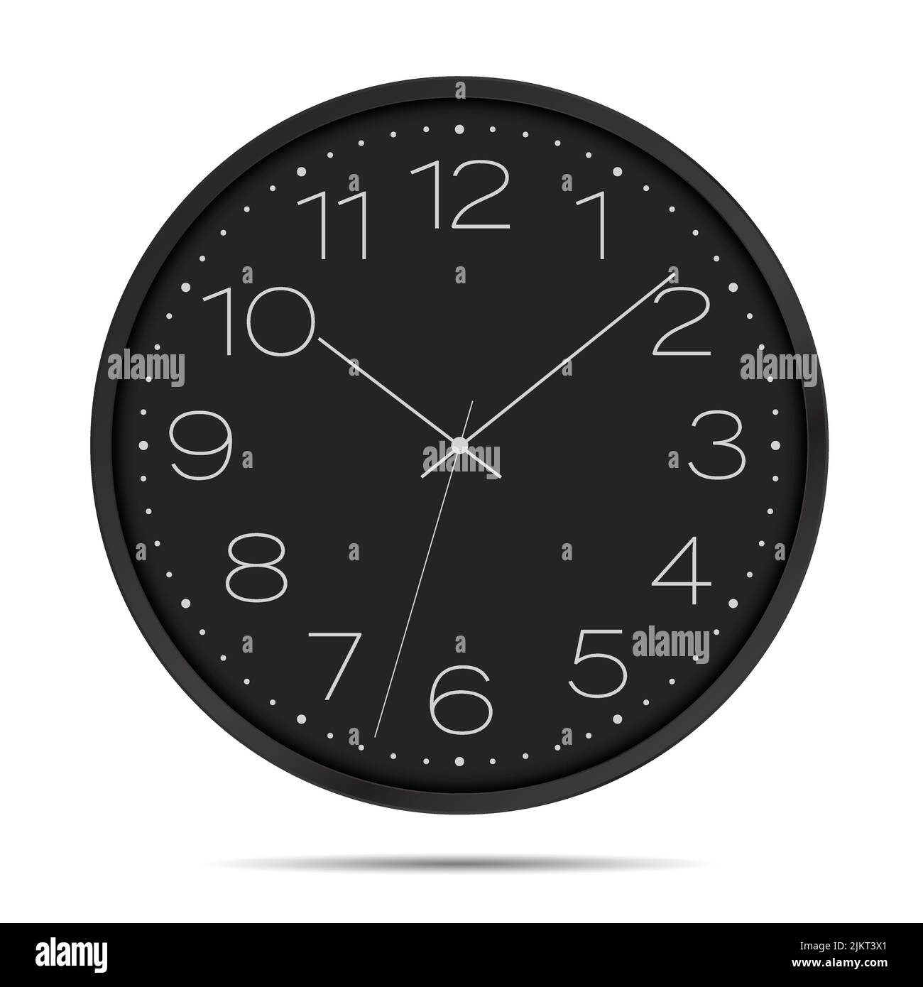 Realistic illustration of wall clock with dark dial and numbers. Isolated on white background - vector Stock Vector