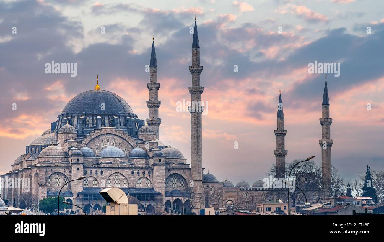 ISTANBUL, TURKEY - APRIL 09, 2011: The Suleymaniye Mosque at sunset. Stock Photo