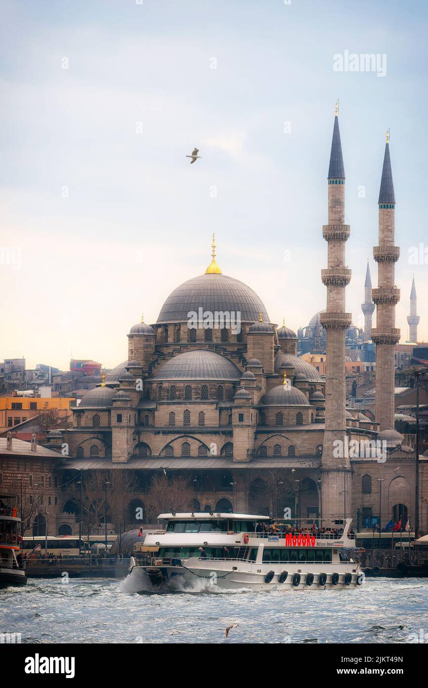 ISTANBUL, TURKEY - APRIL 09, 2011: The Yeni Cami Mosque at Dusk. Stock Photo