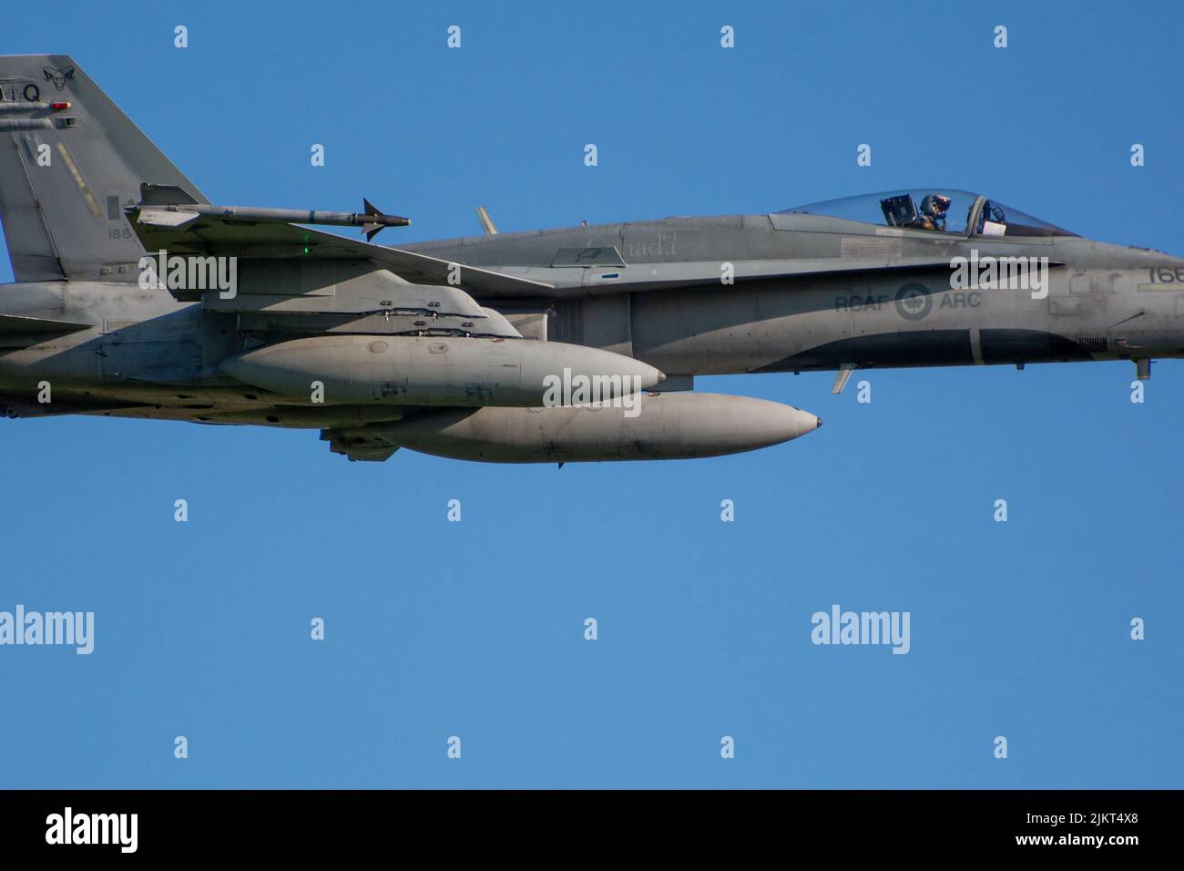 McDonnell Douglas CF-18 Hornet F18 Canadian military fighter jet taking off at NATO days airshow, Ostrava Czech Republic Stock Photo