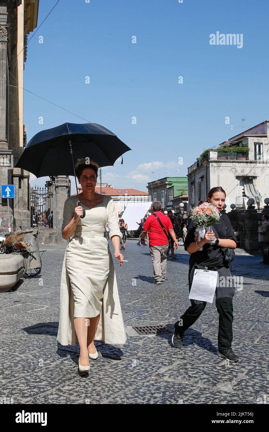 Naples filming on the set of the rai fiction about the life of Filumena Marturano played by Vanessa Scalera, with the participation of Nunzio Gallo, directed by Francesco Amato Stock Photo