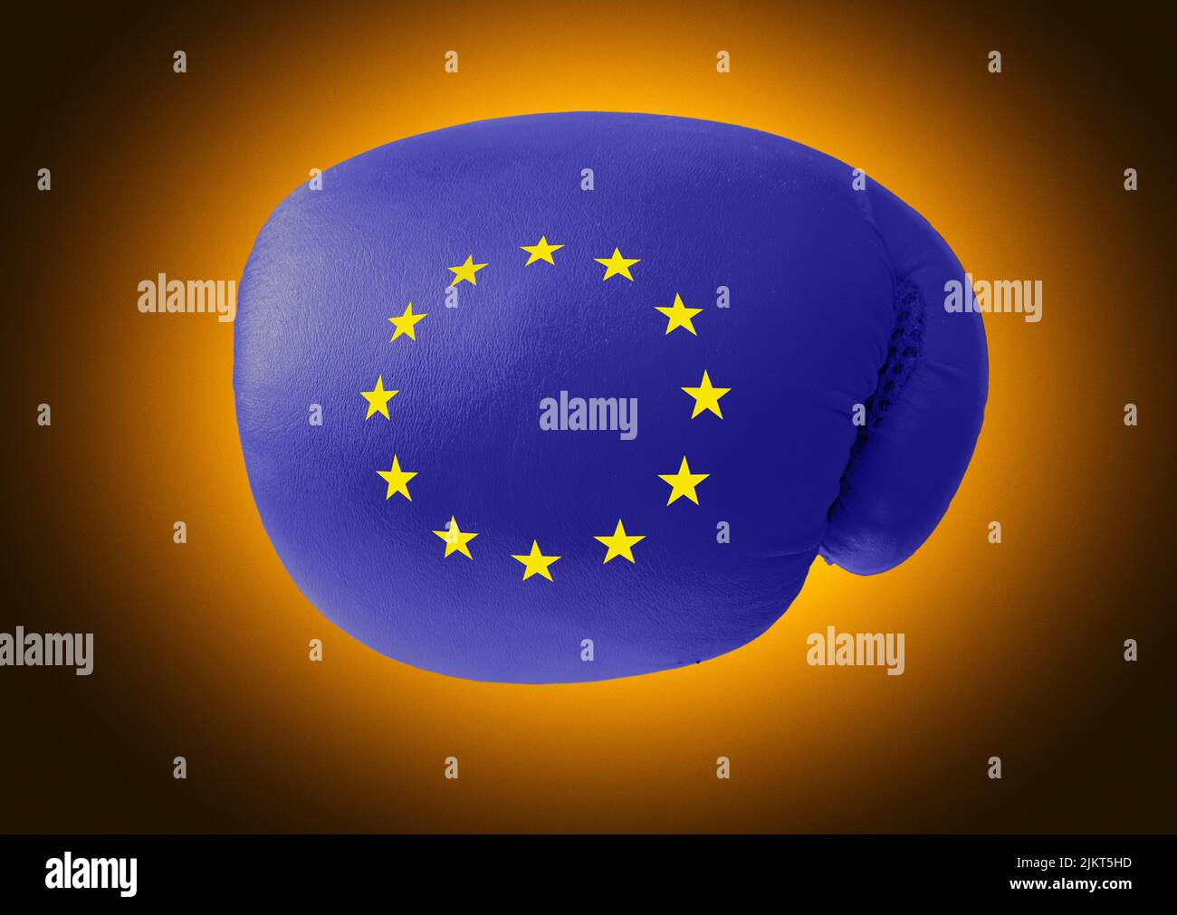 EU Flag On Boxing Glove Photographed From The Front Stock Photo