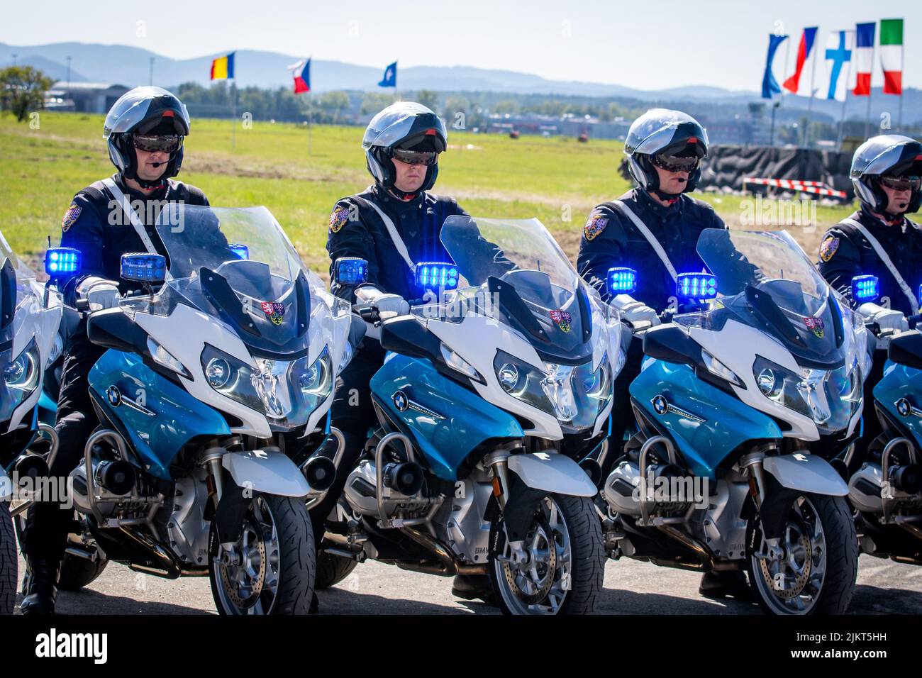 NATO Days, Ostrava, Czech Republic. September 22nd, 2019:  Czech Police (městská policie ČR) Motor traffic cops performing a tactical demonstration Stock Photo