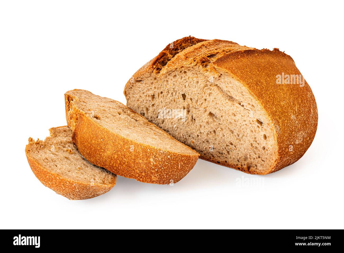Cutted grain bread with bran and dietary fiber isolated on white