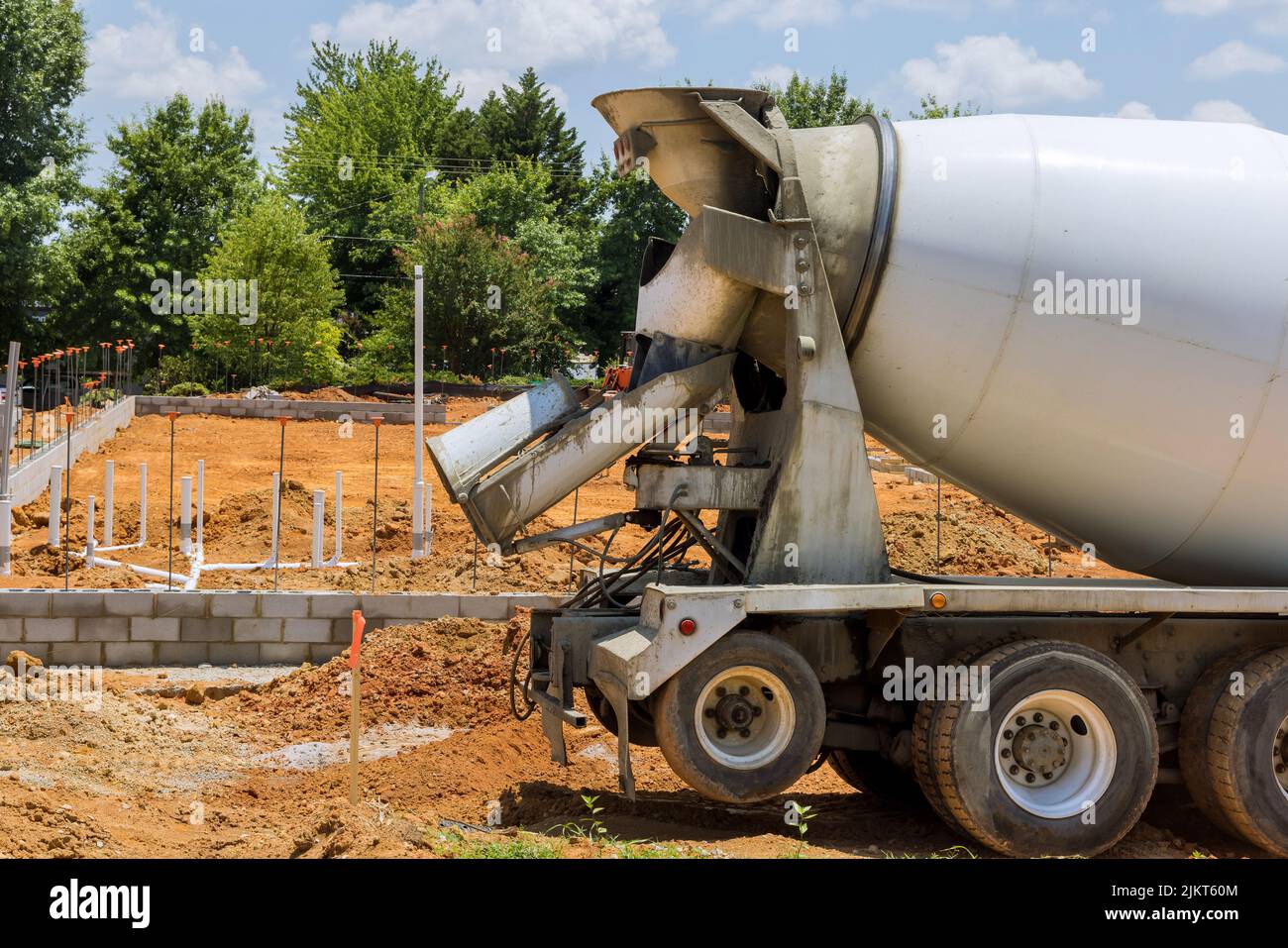 Concrete mixer truck delivery of the fresh concrete the preparing pouring of concrete for