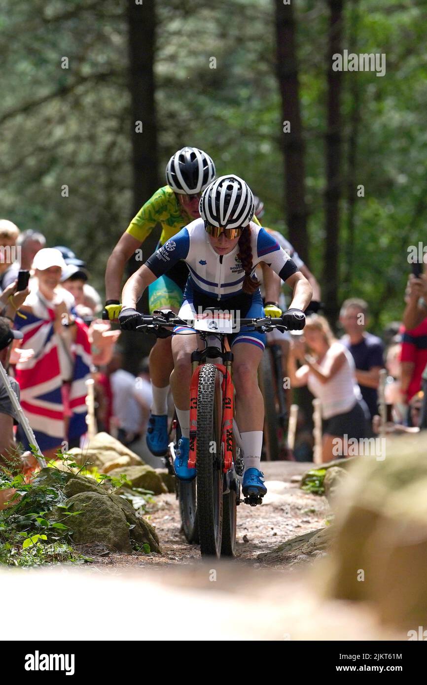 Scotland's Isla Short (centre) during the Women's Cross-country final at Cannock Chase on day six of the 2022 Commonwealth Games. Picture date: Wednesday August 3, 2022. Stock Photo