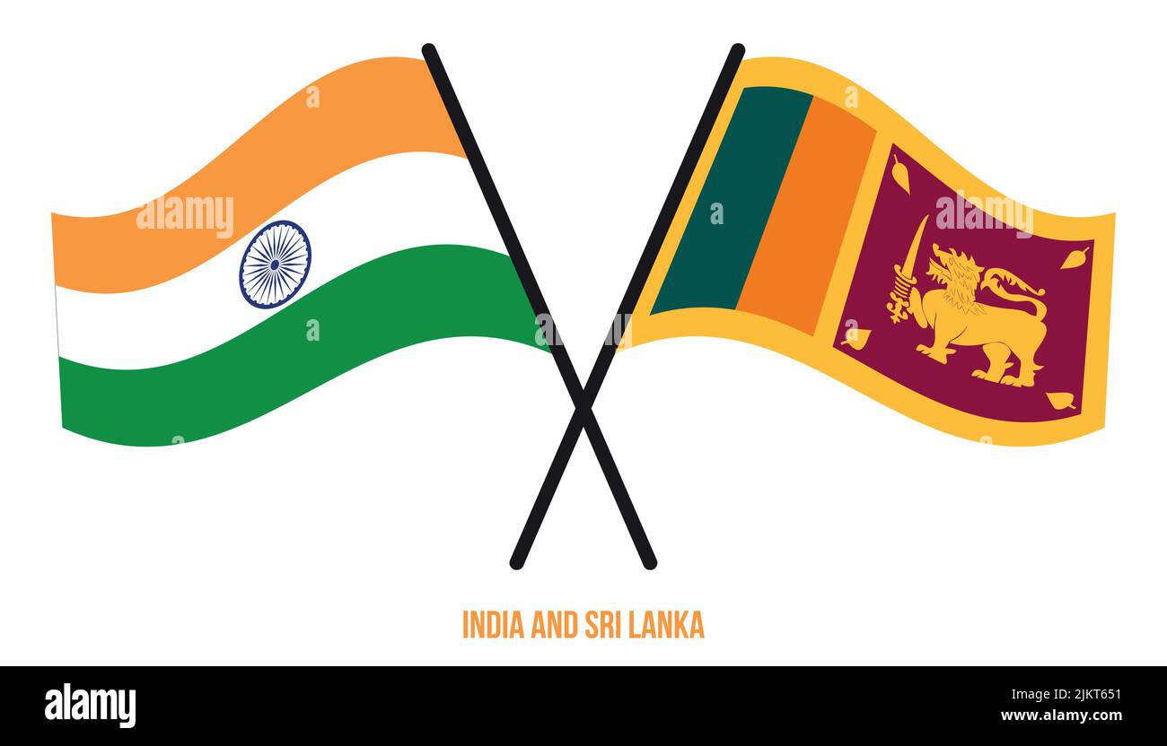 India and Sri Lanka Flags Crossed And Waving Flat Style. Official ...