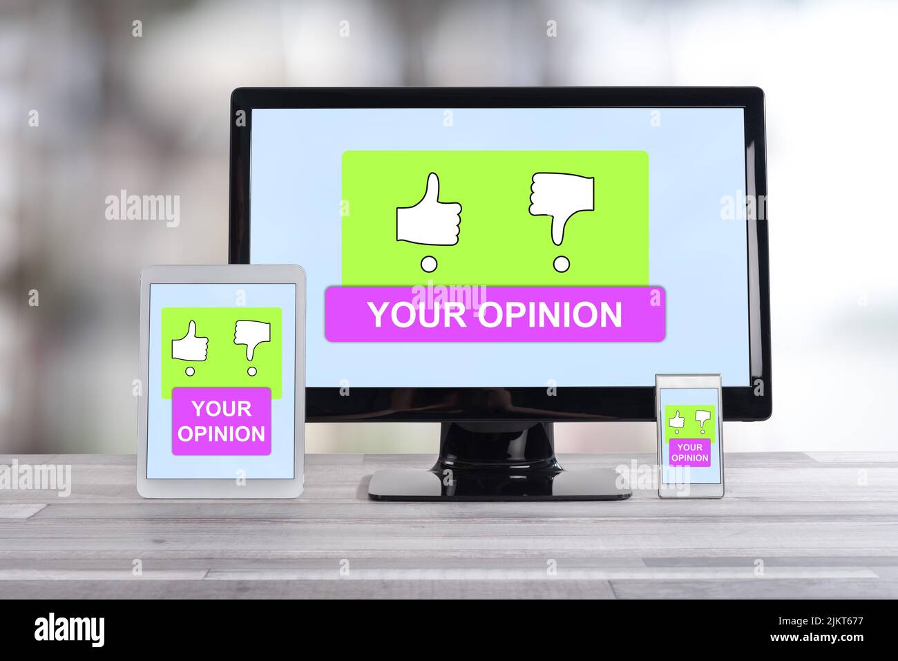 Rating concept shown on different information technology devices Stock Photo