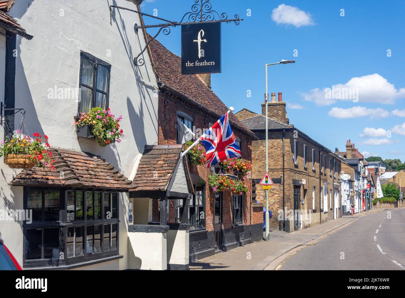 16th century The Feathers Pub,  Church Street, Rickmansworth, Hertfordshire, England, United Kingdom Stock Photo