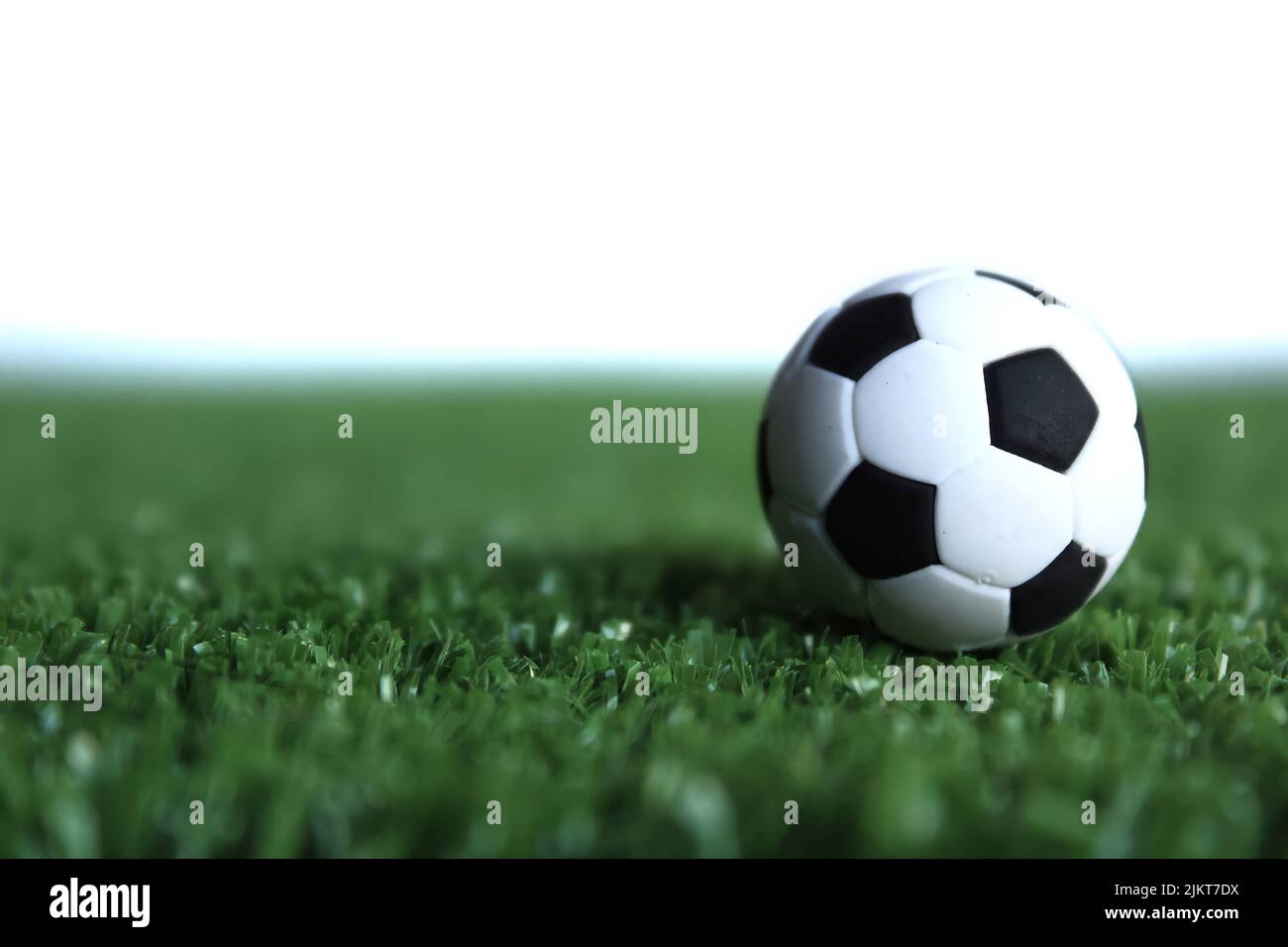 Selective focus image of football, soccer ball on green soccer field ...