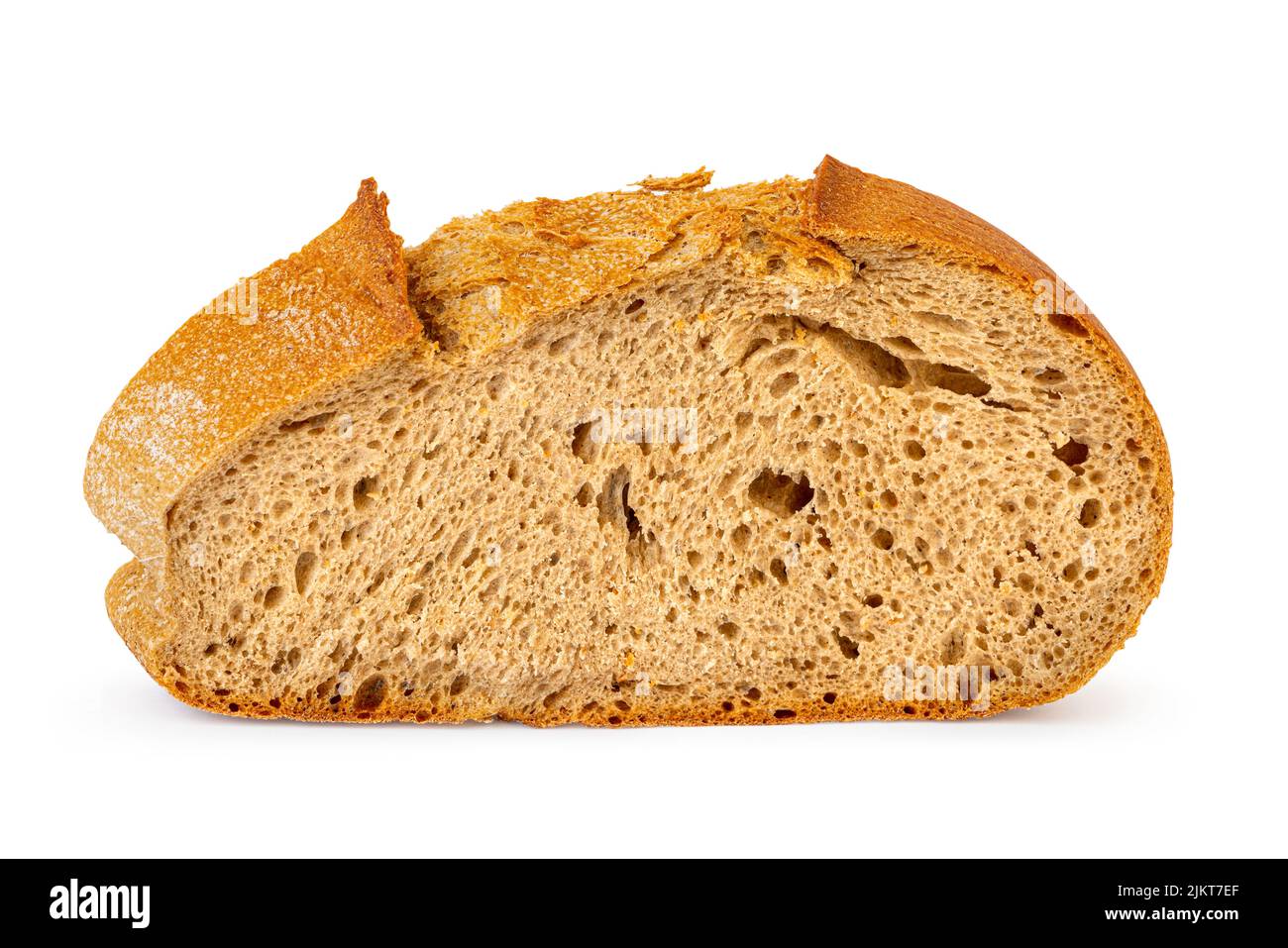 One slice of cutted grain bread with bran and dietary fiber isolated on ...