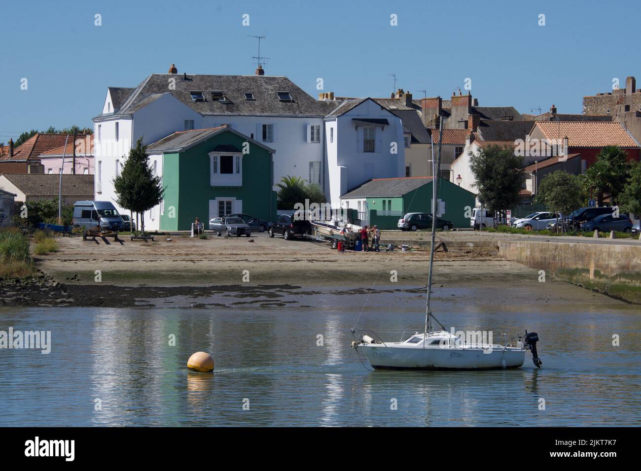 The port of Paimboeuf from the river. . Estuary of the Loire river, France. Stock Photo