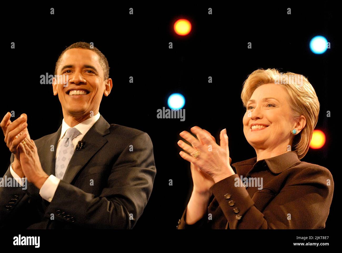 The Former President Barack Obama and Hillary Clinton at the CNN Democratic Debates at the former Kodak Theatre in Hollywood (Los Angeles) Stock Photo