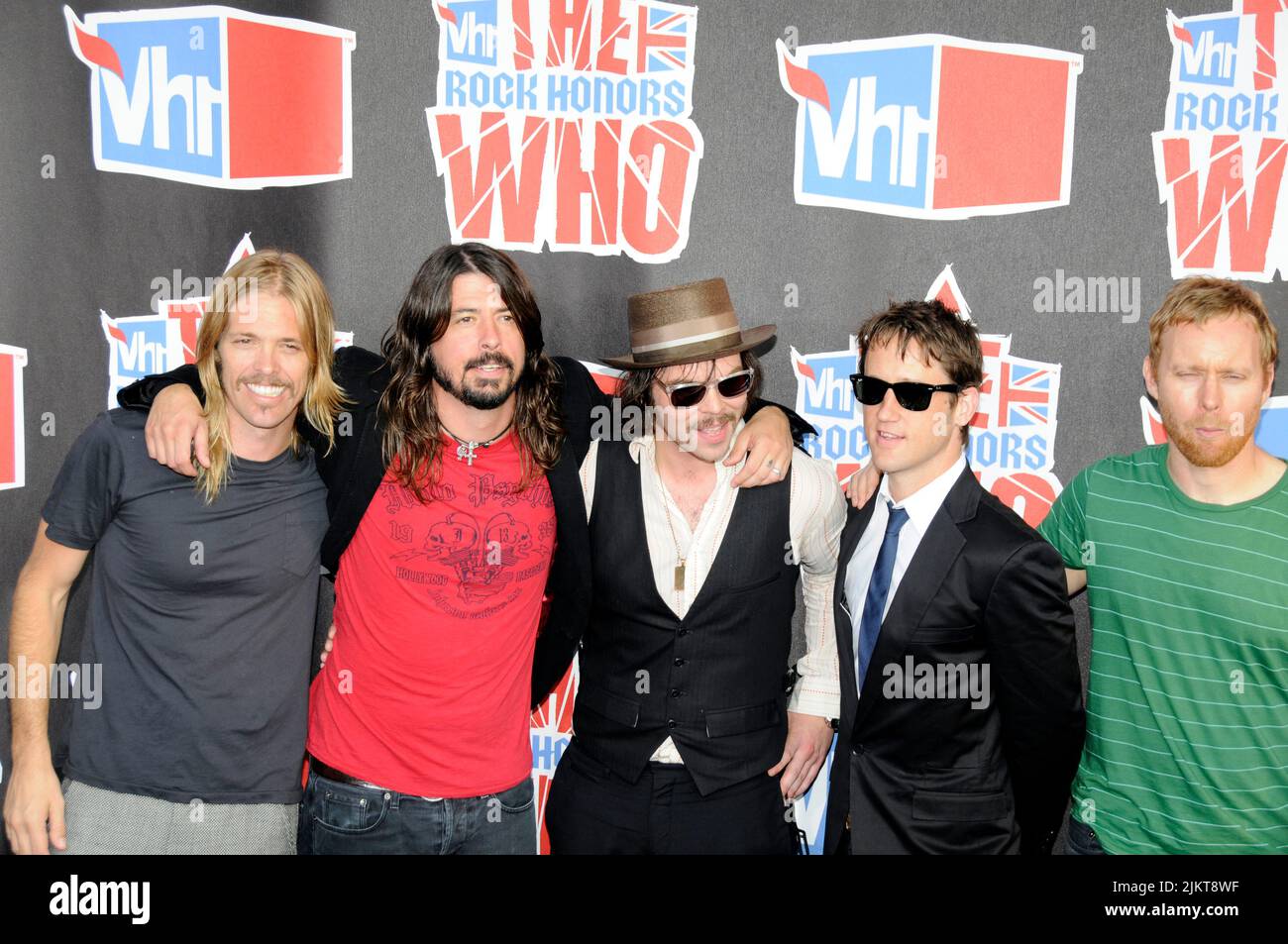 The members of the Foo Fighters rock band on the red carpet in Westwood