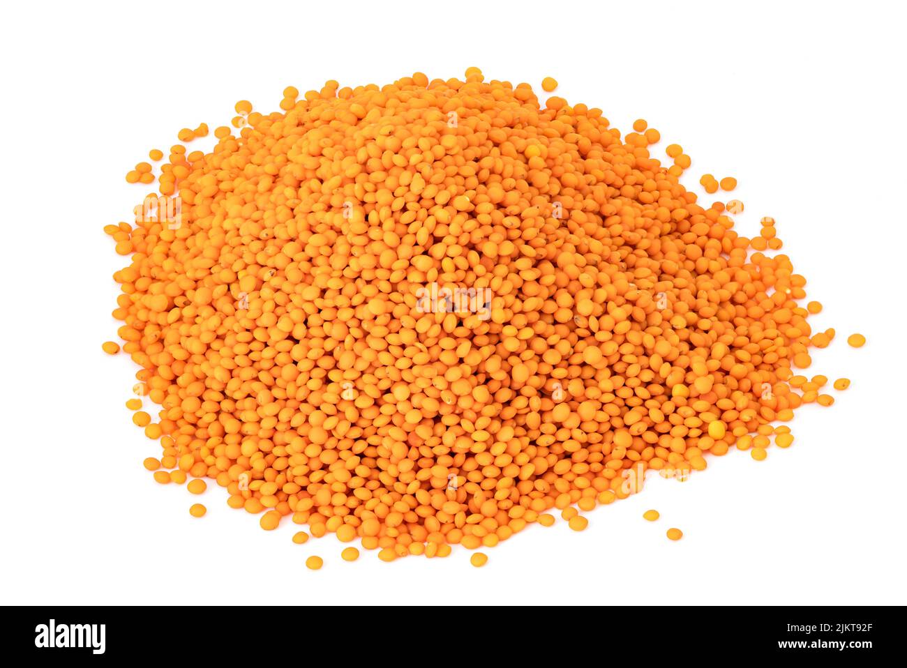 Pile or heap of red lentils isolated on white background. Helthy food reach with proteins. Agriculture harvest and diet concept Stock Photo