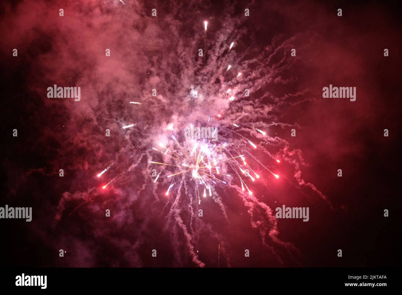 A view of the beautiful firework in the night sky Stock Photo
